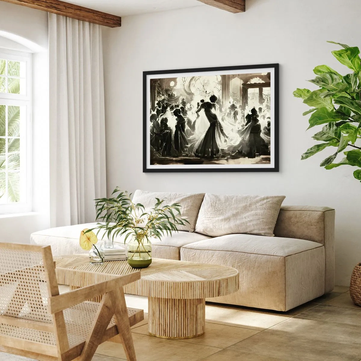 Poster in cornice nera - Palla in stile retrò in bianco e nero - 70x50cm - Il gran ballo in maschera - Decorazione murale moderna per soggiorno e camera da letto ARTTOR