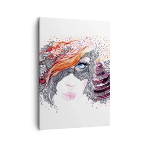 Quadro su tela - Stampe su Tela - Ritratto artistico di una donna con dettagli e un accento rosso - 50x70cm - Con lei ogni giorno è festa - Decorazione murale moderna per soggiorno e camera da letto ARTTOR