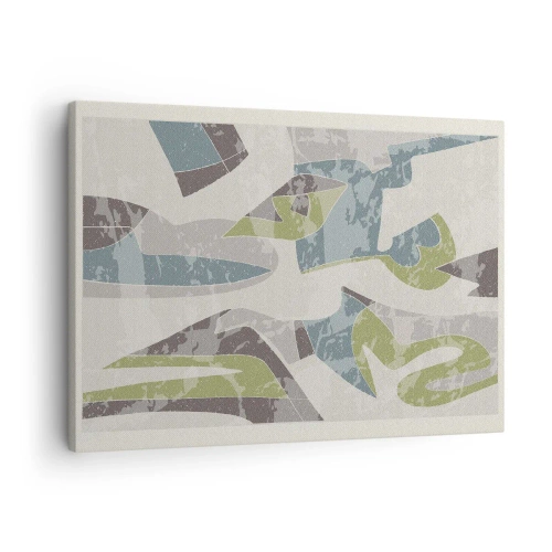 Quadro su tela - Stampe su Tela - Forme astratte in verde e blu su uno sfondo chiaro - 70x50cm - Composizione oltre il vetro - Decorazione murale moderna per soggiorno e camera da letto ARTTOR