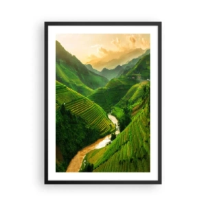 Poster in cornice nera - Pittoresche terrazze di riso in una valle verde - 50x70cm - Valle del Vietnam - Decorazione murale moderna per soggiorno e camera da letto ARTTOR