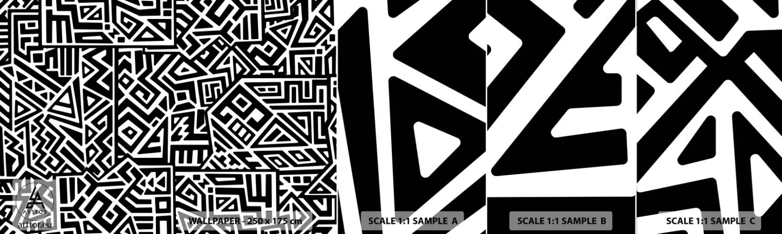 Campione di Fotomurale Adesivo Deluxe Sticker - Composizione precolombiana - Astrazione, Pezzo, Bianco e nero - 100x30 cm