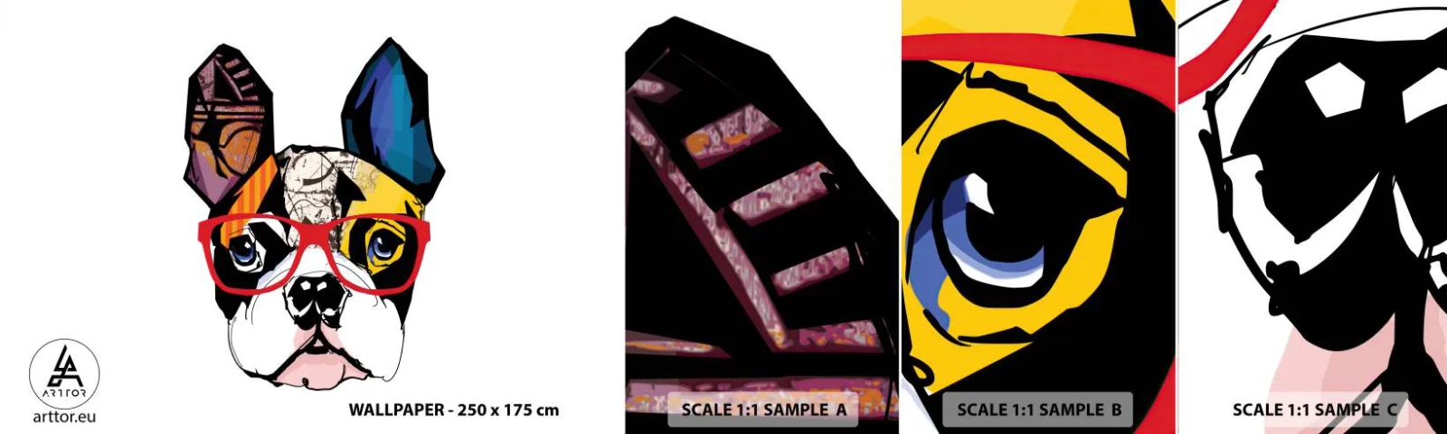 Campione Di Fotomurale Standard Eco - Intellettuale - Astrazione, Cane, Bulldog francese - 100x30 cm