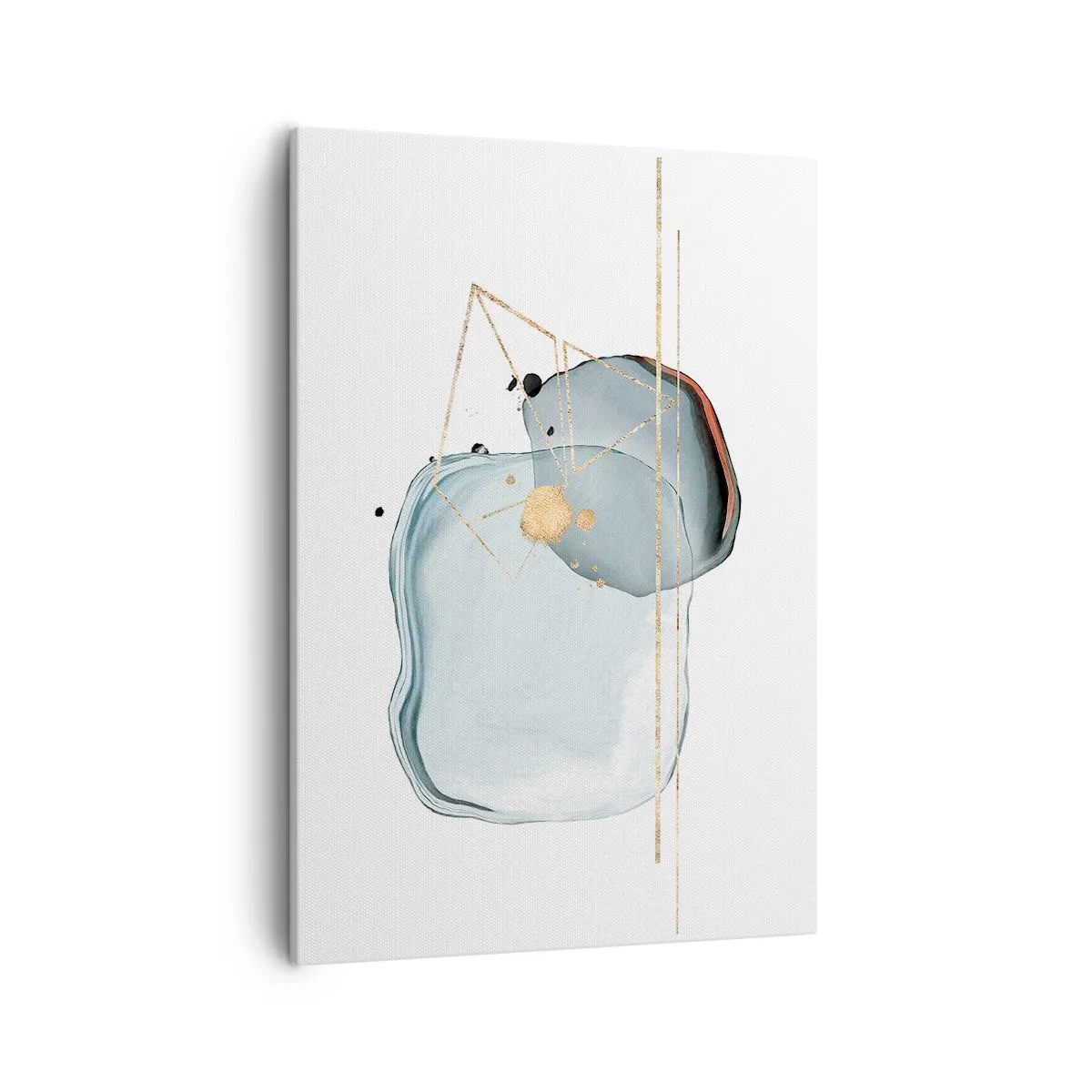 Quadro su tela - Stampe su Tela - Forme astratte nei toni del blu e dell'oro su sfondo bianco - 50x70cm - Studio di goccia - Decorazione murale moderna per soggiorno e camera da letto ARTTOR