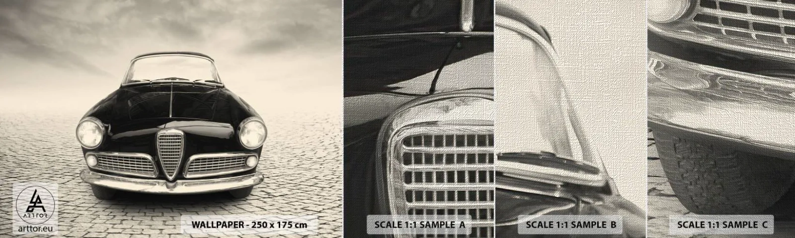 Campione di Fotomurale Premium Canvas - Come non amarmi? - Auto, Vintage ▾, Bianco e nero - 100x30 cm