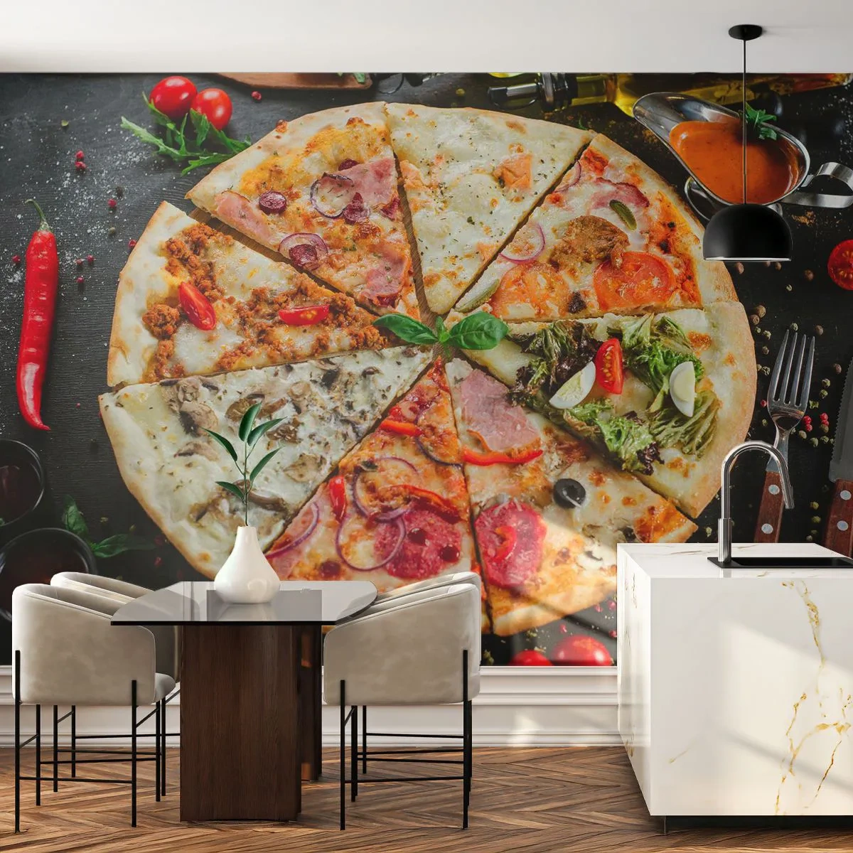 Fotomurali Premium Sand - Ventaglio di gusti - Gastronomia, Pizza, Italia - 250x175 cm
