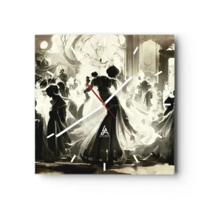 Orologio da parete - Orologio in Vetro - Palla in stile retrò in bianco e nero - 30x30cm - Il gran ballo in maschera - Decorazione murale moderna per soggiorno e camera da letto ARTTOR