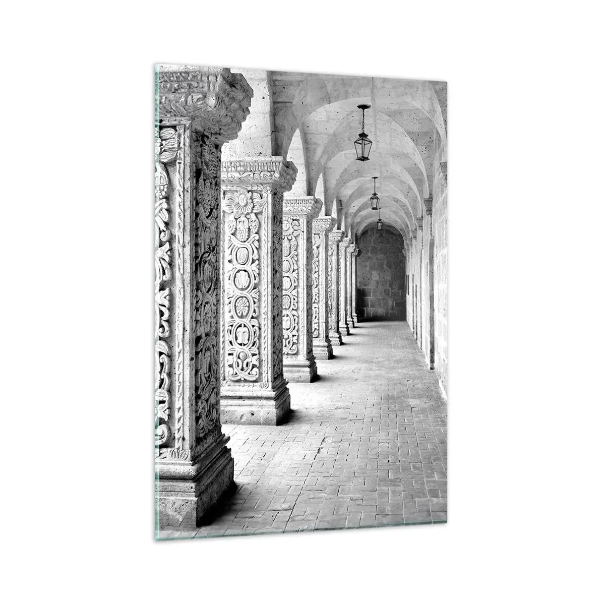 Quadro su vetro - Colonne storiche in uno scatto monocromatico - 80x120cm - Dove porterà? - Decorazione murale moderna per soggiorno e camera da letto ARTTOR