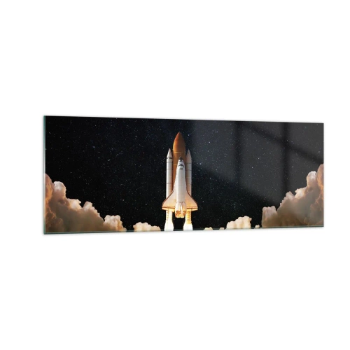 Quadro su vetro - Un razzo spaziale che decolla contro il cielo stellato - 140x50cm - Ad astra! - Decorazione murale moderna per soggiorno e camera da letto ARTTOR