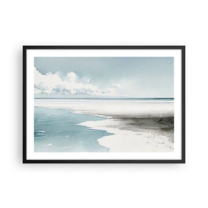 Poster in cornice nera - Un mare calmo e una spiaggia dalle tonalità chiare di blu - 70x50cm - Marea dolce - Decorazione murale moderna per soggiorno e camera da letto ARTTOR