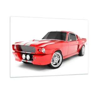 Quadro su vetro - Auto sportiva classica Mustang rossa - 120x80cm - Mustang veloce come il vento - Decorazione murale moderna per soggiorno e camera da letto ARTTOR