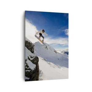 Quadro su tela - Stampe su Tela - Uno snowboarder salta da una scogliera con montagne innevate sullo sfondo. - 70x100cm - Libertà senza confini - Decorazione murale moderna per soggiorno e camera da letto ARTTOR