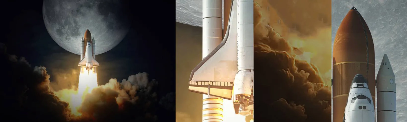 Campione Di Fotomurale Standard Eco - L'inizio di un'avventura spaziale - Luna, Un razzo spaziale, NASA - 100x30 cm