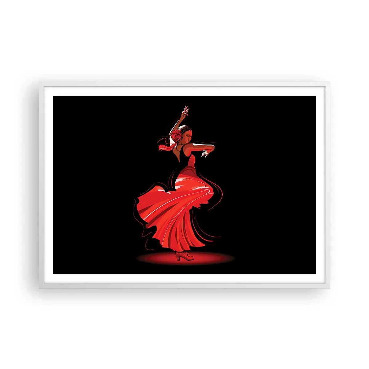 Poster in cornice bianca - Lo spirito focoso del flamenco - 100x70 cm