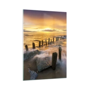 Quadro su vetro - Tramonto sul mare con i resti di un vecchio molo - 80x120cm - La bellezza selvatica del Baltico - Decorazione murale moderna per soggiorno e camera da letto ARTTOR