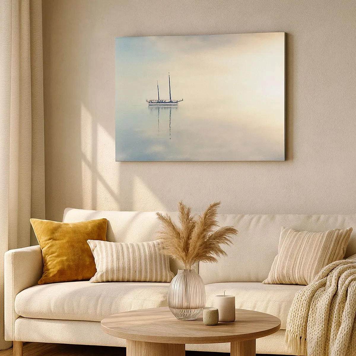 Quadro su tela - Stampe su Tela - Una barca su un mare calmo in una luce soffusa - 70x50cm - Silenzio in mare - Decorazione murale moderna per soggiorno e camera da letto ARTTOR