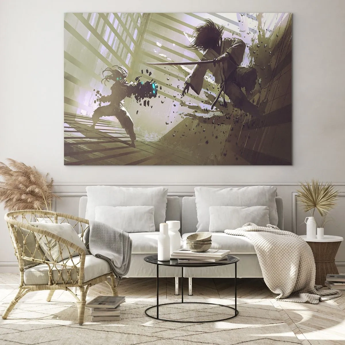 Quadro su vetro - Duello di samurai in una scena dinamica - 70x50cm - Anche tu puoi essere un samurai - Decorazione murale moderna per soggiorno e camera da letto ARTTOR