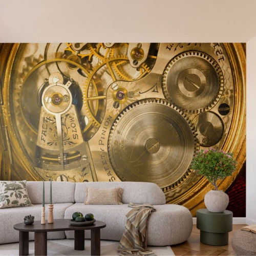 Fotomurali Premium Sand - Un meccanismo di orologio con ingranaggi visibili - 100x70cm - Stare al passo coi tempi - Decorazione murale moderna per soggiorno e camera da letto ARTTOR