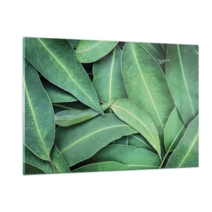 Quadro su vetro - Primo piano di foglie verdi disposte a strati - 120x80cm - Succosi e freschi - Decorazione murale moderna per soggiorno e camera da letto ARTTOR