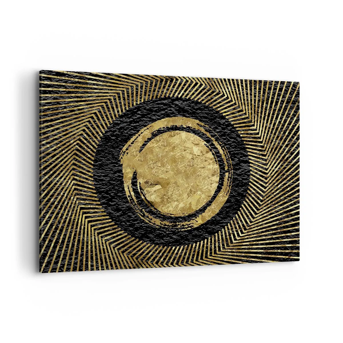 Quadro su tela - Stampe su Tela - Composizione geometrica in nero e oro con raggi - 100x70cm - Composizione glamour - Decorazione murale moderna per soggiorno e camera da letto ARTTOR