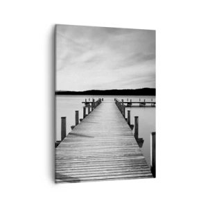 Quadro su tela - Stampe su Tela - Un molo bianco e nero su un lago calmo - 50x70cm - Pace sull'acqua - Decorazione murale moderna per soggiorno e camera da letto ARTTOR