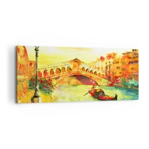 Quadro su tela - Stampe su Tela - Un pittoresco ponte sul canale con una gondola alla luce del sole al tramonto - 120x50cm - Il pellegrinaggio degli innamorati - Decorazione murale moderna per soggiorno e camera da letto ARTTOR