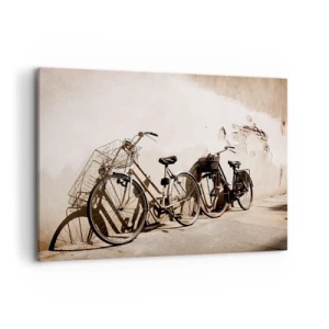 Quadro su tela - Stampe su Tela - Due biciclette appoggiate a un vecchio muro in stile retrò - 100x70cm - L'indimenticabile bellezza del passato - Decorazione murale moderna per soggiorno e camera da letto ARTTOR