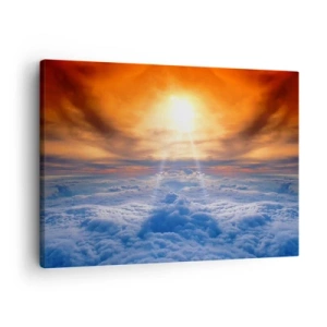 Quadro su tela - Stampe su Tela - Tramonto sopra le nuvole, il cielo pieno di colori dorati e di luce. - 70x50cm - Paesaggio mistico - Decorazione murale moderna per soggiorno e camera da letto ARTTOR