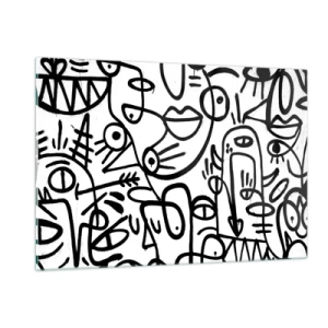 Quadro su vetro - Astrazione in bianco e nero con occhi, volti e linee - 120x80cm - Volti e miraggi - Decorazione murale moderna per soggiorno e camera da letto ARTTOR