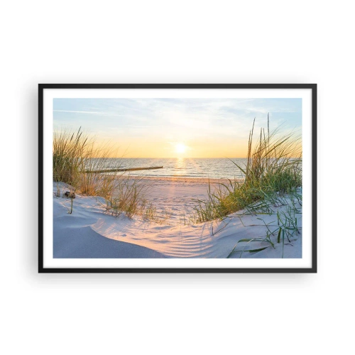 Poster in cornice nera - Rumore del mare, uccelli che cantano, spiaggia selvatica tra i cespugli... - 91x61 cm