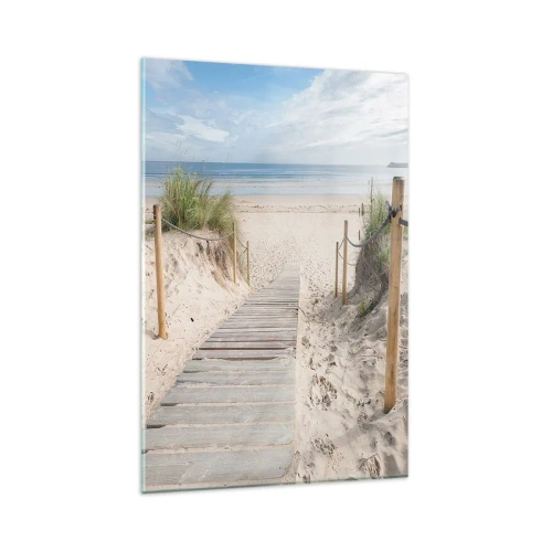 Quadro su vetro - Un sentiero di assi che conduce a una spiaggia sabbiosa - 80x120cm - Fino all'orizzonte - Decorazione murale moderna per soggiorno e camera da letto ARTTOR