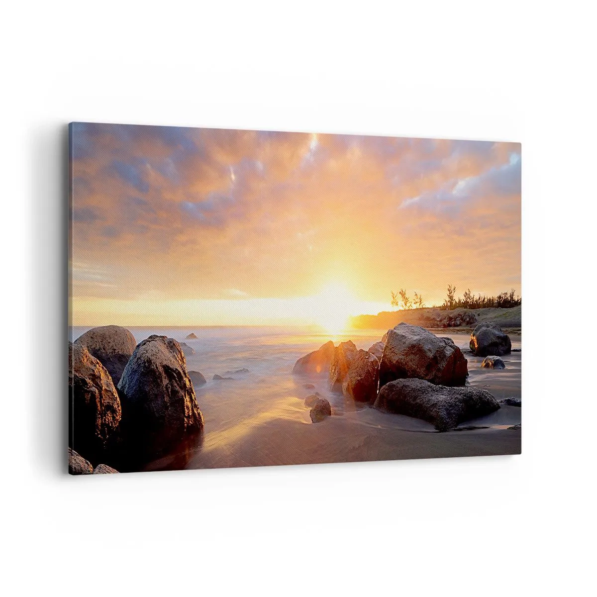 Quadro su tela - Stampe su Tela - Tramonto sulla costa rocciosa - 120x80cm - La luminosa brezza della sera - Decorazione murale moderna per soggiorno e camera da letto ARTTOR