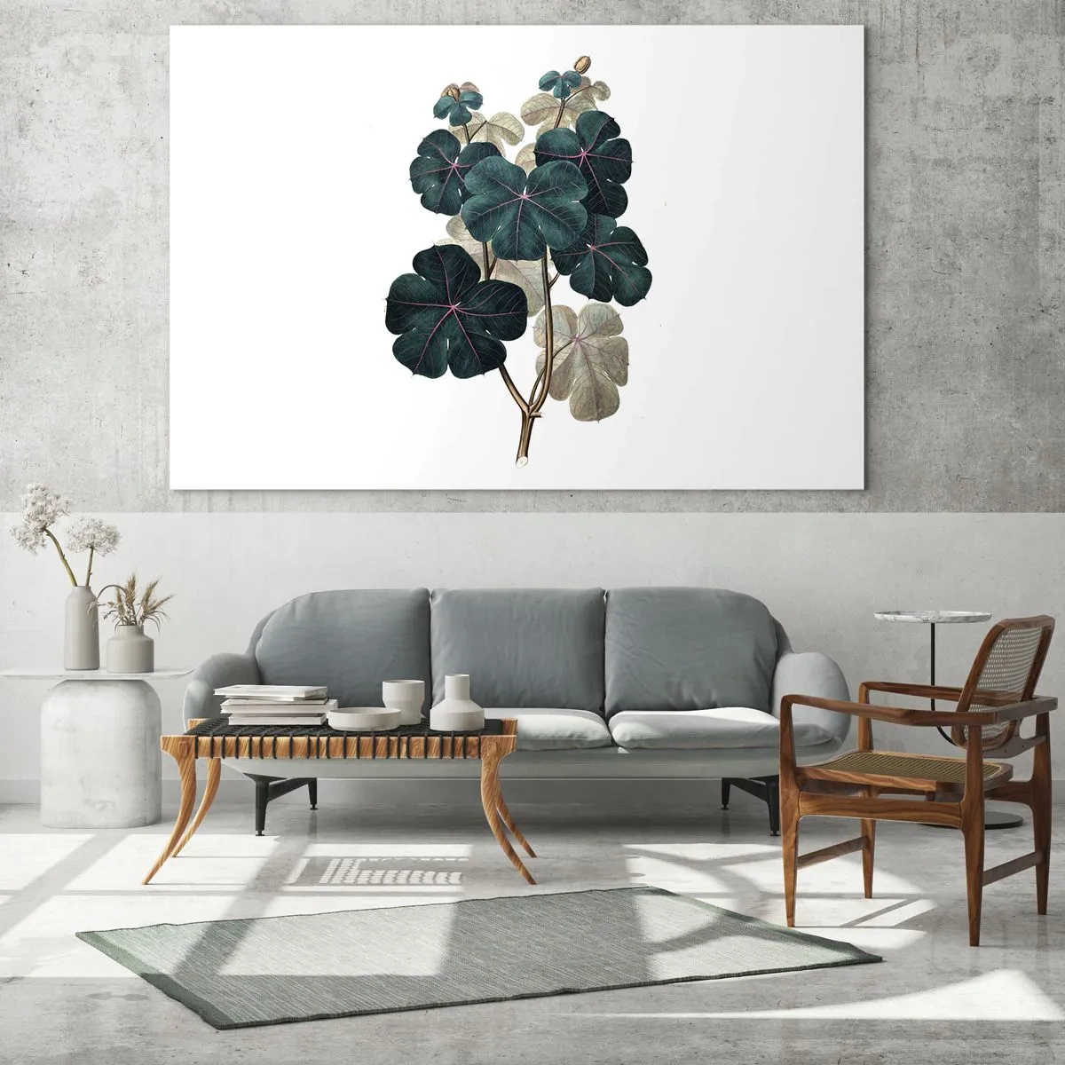 Quadro su vetro - Illustrazione botanica di foglie verdi su sfondo bianco - 100x70cm - Dal vecchio erbario - Decorazione murale moderna per soggiorno e camera da letto ARTTOR