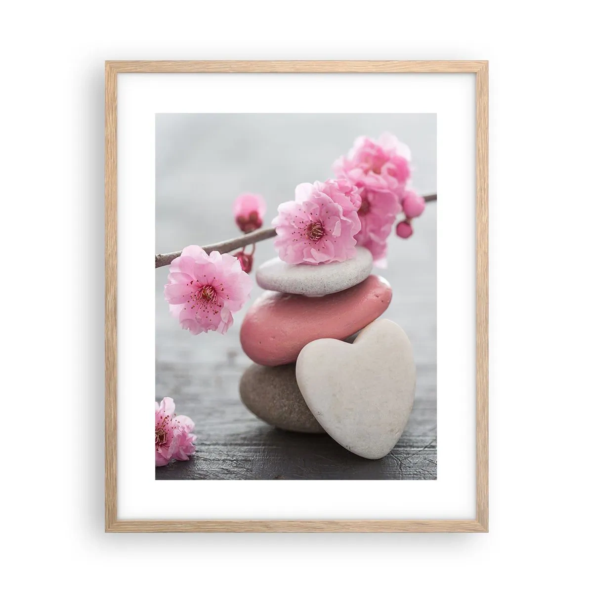 Poster in cornice rovere chiaro - Serenità con fiori di ciliegio - 40x50 cm