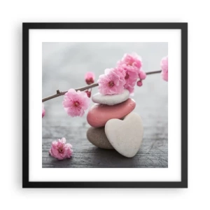 Poster in cornice nera - Serenità con fiori di ciliegio - 40x40 cm