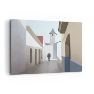Quadro su tela - Stampe su Tela - Una strada minimalista con la sagoma di un uomo sullo sfondo - 100x70cm - Passeggiata assolata - Decorazione murale moderna per soggiorno e camera da letto ARTTOR