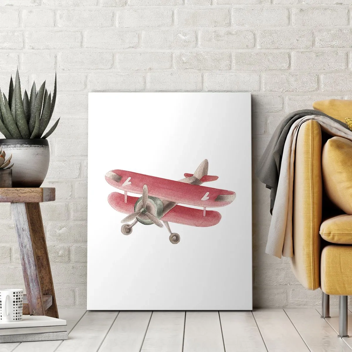 Quadro su tela - Stampe su Tela - Aereo retrò rosso su sfondo bianco - 70x100cm - Pronto a volare alto - Decorazione murale moderna per soggiorno e camera da letto ARTTOR