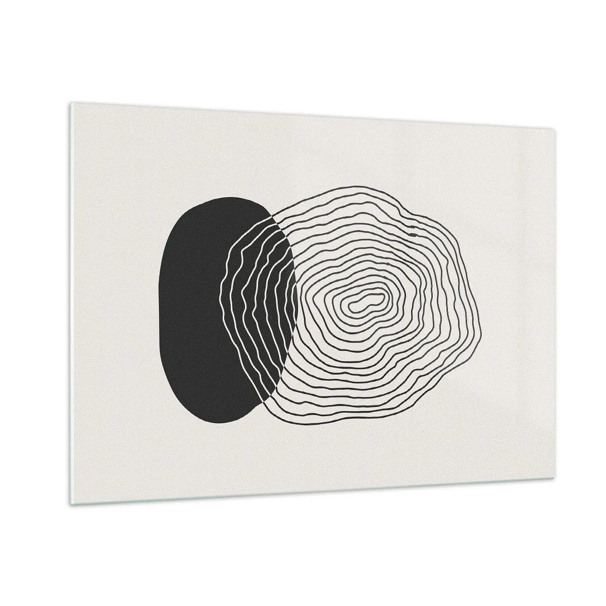 Quadro su vetro - Motivo astratto con ovali e linee in bianco e nero - 100x70cm - Durata e vibrazione - Decorazione murale moderna per soggiorno e camera da letto ARTTOR