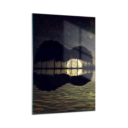 Quadro su vetro - Scena notturna con luna piena riflessa nell'acqua - 50x70cm - Notte ai confini del mondo - Decorazione murale moderna per soggiorno e camera da letto ARTTOR