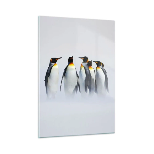 Quadro su vetro - Un gruppo di pinguini in uno scenario invernale - 50x70cm - Incontro in abito da sera - Decorazione murale moderna per soggiorno e camera da letto ARTTOR