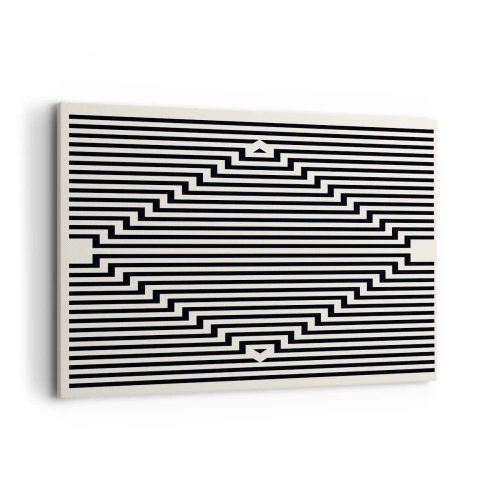 Quadro su tela - Stampe su Tela - Linee bianche e nere che creano un effetto di illusione geometrica - 100x70cm - Illusione geometrica - Decorazione murale moderna per soggiorno e camera da letto ARTTOR