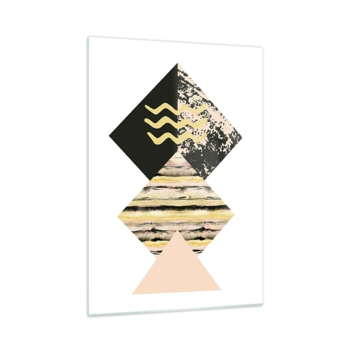 Quadro su vetro - Composizione geometrica astratta con triangoli e texture - 50x70cm - Non è così facile - Decorazione murale moderna per soggiorno e camera da letto ARTTOR