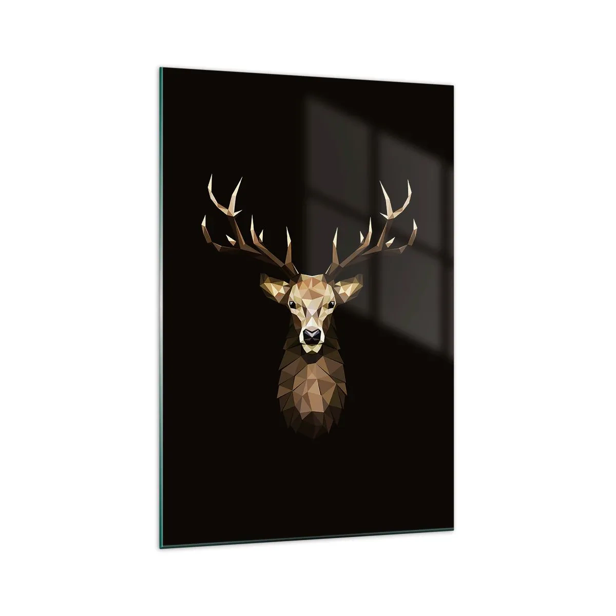 Quadro su vetro - Cervo poligonale geometrico su sfondo nero - 70x100cm - Cervo cubista - Decorazione murale moderna per soggiorno e camera da letto ARTTOR