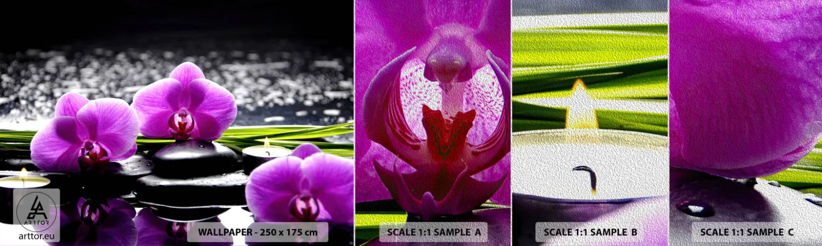 Campione di Fotomurale Premium Sand - Annegare nel silenzio e nella pace - Fiori, Orchidea, Orchidea - 100x30 cm