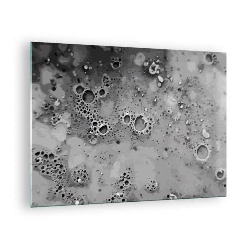 Quadro su vetro - Un motivo astratto che ricorda la superficie della luna in sfumature di grigio. - 70x50cm - Come un paesaggio lunare - Decorazione murale moderna per soggiorno e camera da letto ARTTOR