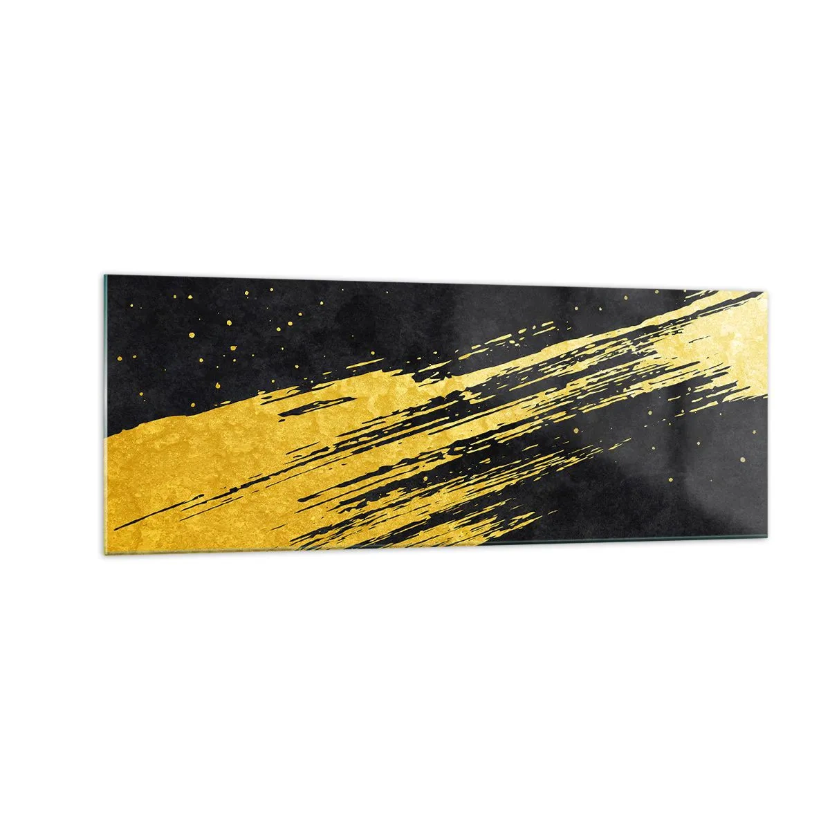 Quadro su vetro - Sfondo nero con pennellate dorate dinamiche - 140x50cm - Salto nell'iperspazio - Decorazione murale moderna per soggiorno e camera da letto ARTTOR