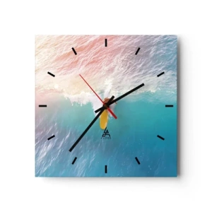 Orologio da parete - Orologio in Vetro - Surfista su un'onda in colori pastello - 30x30cm - Il cavaliere dell'oceano - Decorazione murale moderna per soggiorno e camera da letto ARTTOR