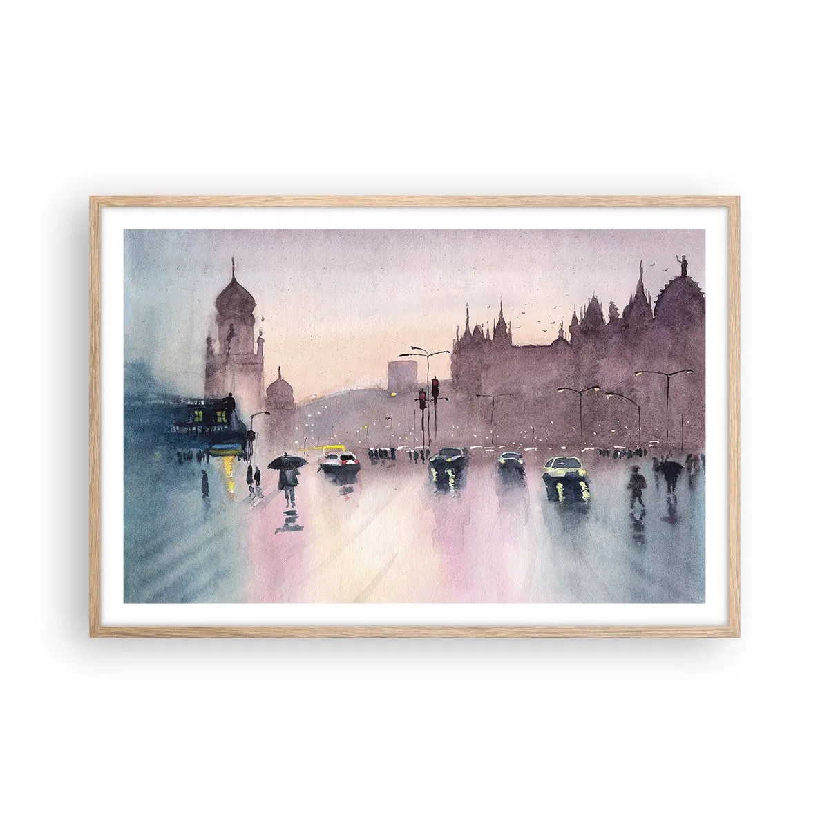 Poster in cornice rovere chiaro - Nella nebbia piovigginosa - 91x61 cm