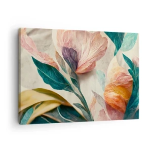 Quadro su tela - Stampe su Tela - Fiori colorati in stile tropicale su uno sfondo chiaro - 70x50cm - I fiori delle isole del sud - Decorazione murale moderna per soggiorno e camera da letto ARTTOR