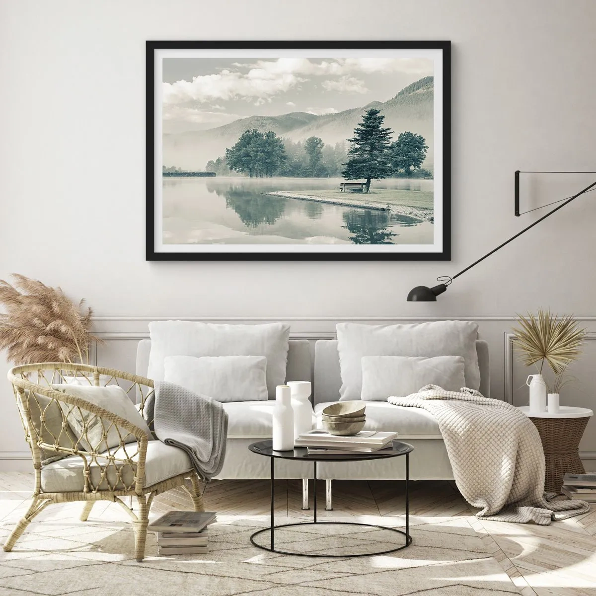 Poster in cornice nera - Il lago dorme ancora - 50x40 cm