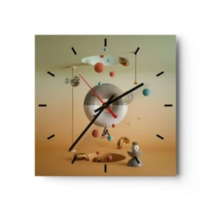 Orologio da parete - Orologio in Vetro - Figure geometriche in colori pastello in una disposizione surrealista - 30x30cm - Tutto può succedere - Decorazione murale moderna per soggiorno e camera da letto ARTTOR